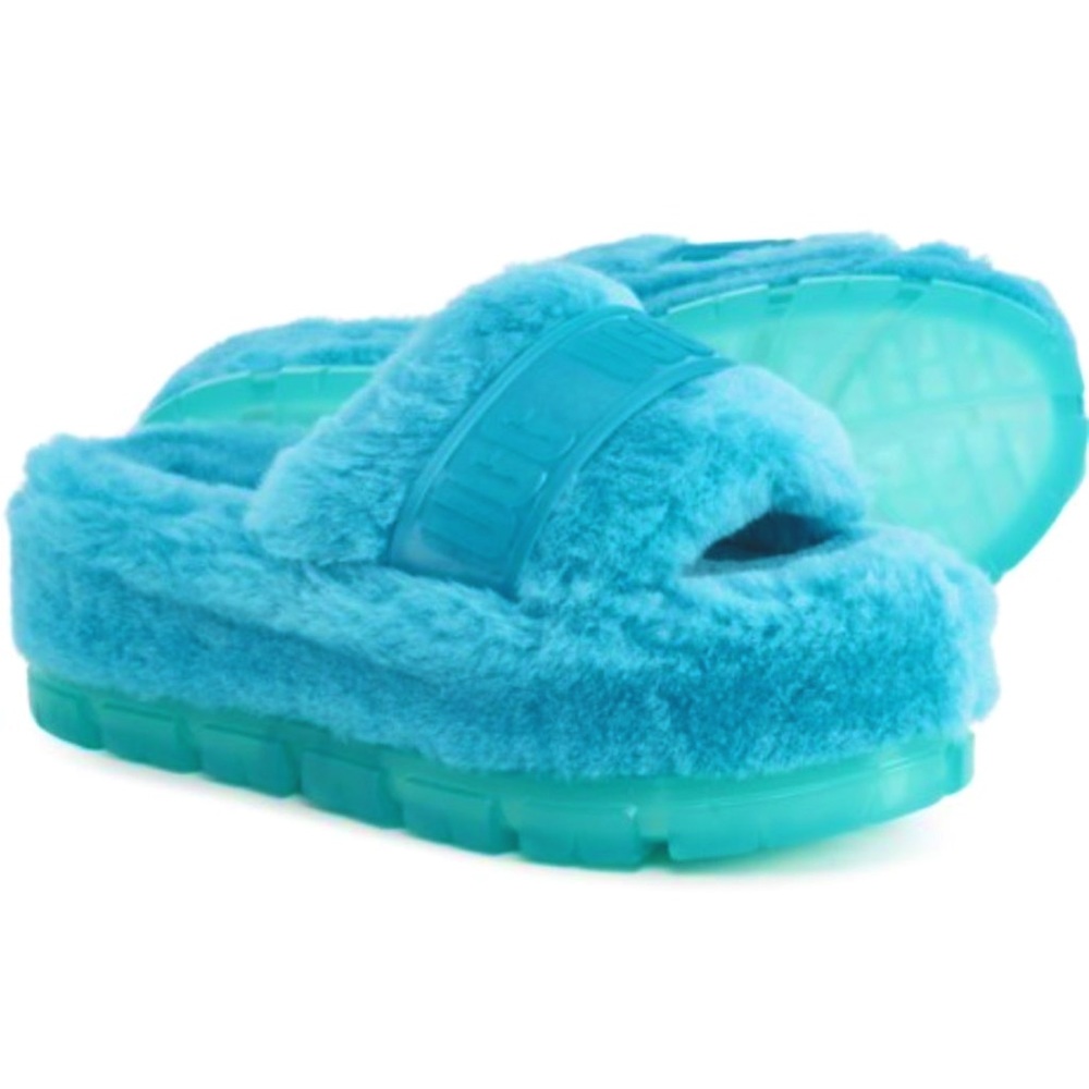 Ugg Fluffitas Clear Platforms in Teal Blue…size 10…NWT